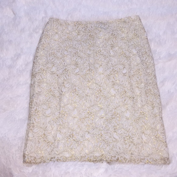 Liz Claiborne Dresses & Skirts - Gold Ivory Lace Skirt Sz 18